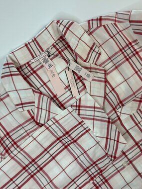 NWT Victoria's Secret Plaid Pajama Shirt Button Up Long Sleeve Pink Plaid Tartan